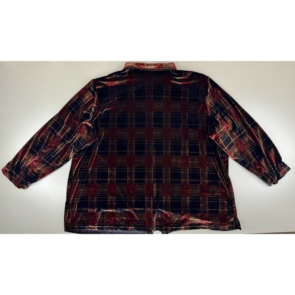 Vintage Fashion Bug Women’s Velvet Plaid Button Down Shirt 1X Brown GrannyCore - Picture 7 of 9